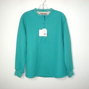 NEW Che Bella Fleece Lined Green Thermal Waffle Knit Henley Pullover Size XL